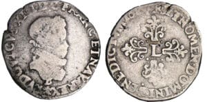Louis XIII (1610-1643) - ½ franc au buste enfantin, tête laurée, col fraisé - 1614 B (Rouen)