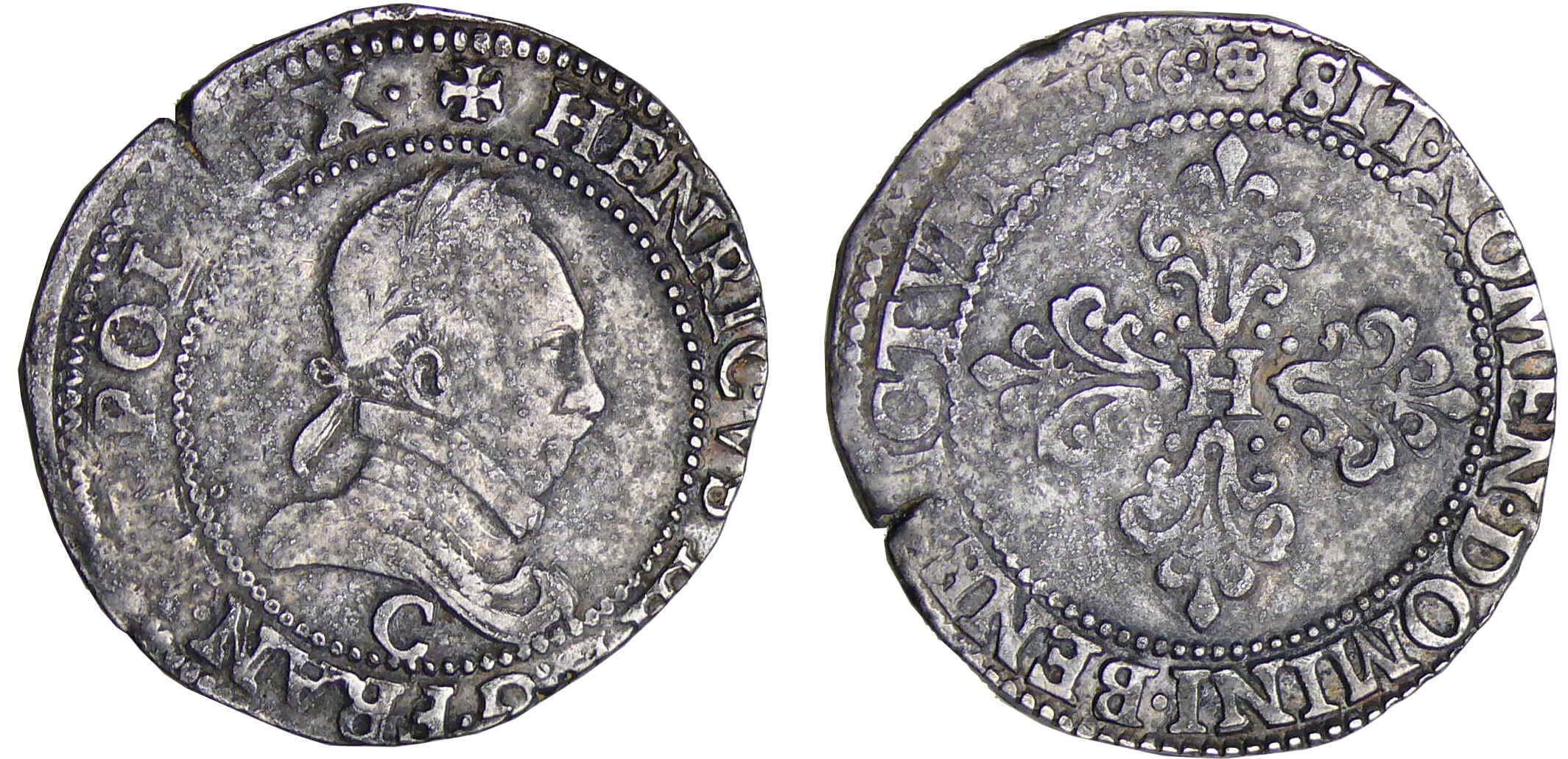 Henri III (1574-1589) - Demi-franc au col plat - 1586 C (Saint-Lô) Henri III (1574-1589) - Demi-franc au col plat - 1586 C (Saint-Lô)