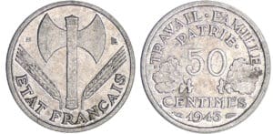 Etat-Français (1940-1944) - 50 centimes Bazor 1943 B (Beaumont-le-Roger)