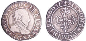 Henri III (1574-1589) - Quart de franc au col fraisé - 1587 G (Poitiers)