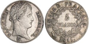 Napoléon 1er (1804-1814) - 5 francs revers empire 1811 I (Limoges) Napoléon 1er (1804-1814) - 5 francs revers empire 1811 I (Limoges)
