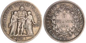 Deuxième république (1848-1852) - 5 francs Hercule 1849 K (Bordeaux)