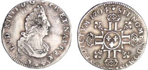 Louis XIV (1643-1715) - 1/12 d'écu aux 8 L, 2ème type - 1704 D (Lyon)