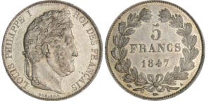 Louis-Philippe Ier (1830-1848) - 5 francs tête laurée 3ème type 1847 A (Paris) Louis-Philippe Ier (1830-1848) - 5 francs tête laurée 3ème type 1847 A (Paris)