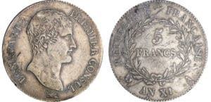 Bonaparte premier consul (1799-1804) - 5 francs An XI A (Paris) Bonaparte premier consul (1799-1804) - 5 francs An XI A (Paris)