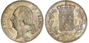 Louis XVIII (1815-1824) - 5 francs au buste nu 1822 A (Paris)