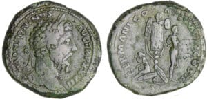 Marc Aurèle - Sesterce (173, Rome) - La Germanie Marc Aurèle - Sesterce (173, Rome) - La Germanie