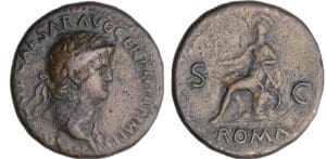 Néron - Sesterce (66, Lyon) - Rome assise