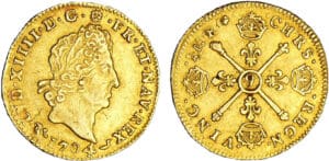 Louis XIV (1643-1715) - ½ louis d’or aux insignes - 1704 9 (Rennes) flan réf