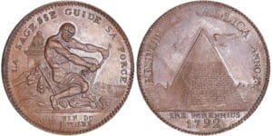 Monneron de 2 sols à l'Hercule - 1792 surfrappé sur un monneron de 2 sols à la Liberté assise Monneron de 2 sols à l'Hercule - 1792 surfrappé sur un monneron de 2 sols à la Liberté assise
