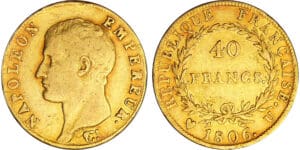 Napoléon 1er (1804-1814) - 40 francs revers république 1806 U (Turin) Napoléon 1er (1804-1814) - 40 francs revers république 1806 U (Turin)