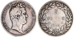 Louis-Philippe Ier (1830-1848) - 5 francs tête nue tranche en creux 1831 MA (Marseille) petit palmier Louis-Philippe Ier (1830-1848) - 5 francs tête nue tranche en creux 1831 MA (Marseille) petit palmier
