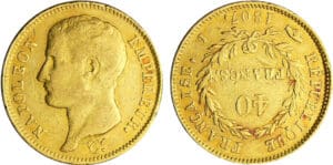 Napoléon 1er (1804-1814) - type transitoire - 40 francs tête nue 1807 I (Limoges) frappe médaille Napoléon 1er (1804-1814) - type transitoire - 40 francs tête nue 1807 I (Limoges) frappe médaille