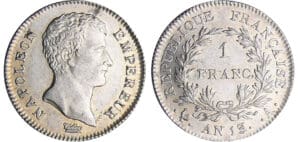 Napoléon 1er (1804-1814) - 1 franc An 13 A (Paris) 13/12 Napoléon 1er (1804-1814) - 1 franc An 13 A (Paris) 13/12