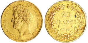 Louis-Philippe Ier (1830-1848) - 20 francs tête nue tranche en creux 1830 A (Paris) Louis-Philippe Ier (1830-1848) - 20 francs tête nue tranche en creux 1830 A (Paris)