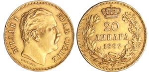 Serbie - Peter I (1903-1918)- 20 Dinara 1882 (Vienne)