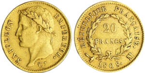 Napoléon 1er (1804-1814) - 20 francs revers république 1808 M (Toulouse) Napoléon 1er (1804-1814) - 20 francs revers république 1808 M (Toulouse)