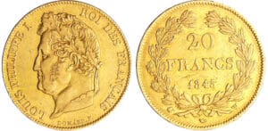 Louis-Philippe Ier (1830-1848) - 20 francs tête laurée 1845 W (Lille) Louis-Philippe Ier (1830-1848) - 20 francs tête laurée 1845 W (Lille)