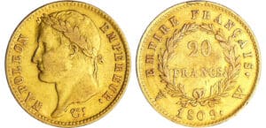 Napoléon 1er (1804-1814) - 20 francs revers empire 1809 W (lille) Napoléon 1er (1804-1814) - 20 francs revers empire 1809 W (lille)