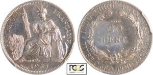 Indochine - 20 centimes 1937 - essai cupro-nickel tranche striée Indochine - 20 centimes 1937 - essai cupro-nickel tranche striée