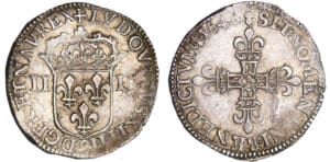 Louis XIV (1643-1715) - ¼ d'écu, frappe au marteau, avers côté écu de France - 1646 9 (Rennes) Louis XIV (1643-1715) - ¼ d'écu, frappe au marteau, avers côté écu de France - 1646 9 (Rennes)