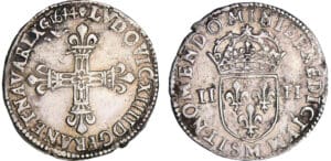 Louis XIV (1643-1715) - ¼ d'écu, frappe au marteau, avers côté croix - 1644 M (Toulouse) Louis XIV (1643-1715) - ¼ d'écu, frappe au marteau, avers côté croix - 1644 M (Toulouse)