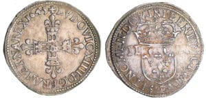 Louis XIV (1643-1715) - ¼ d'écu, frappe au marteau, avers côté croix - 1645 F (Angers)