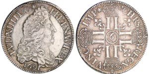 Louis XIV (1643-1715) - ½ écu aux 8 L, 1er type - 1691 9 (Rennes) flan réf