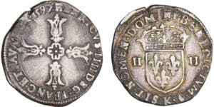 Henri IV (1589-1610) - Quart d'écu à la croix feuillue - 1597 K (Bordeaux)