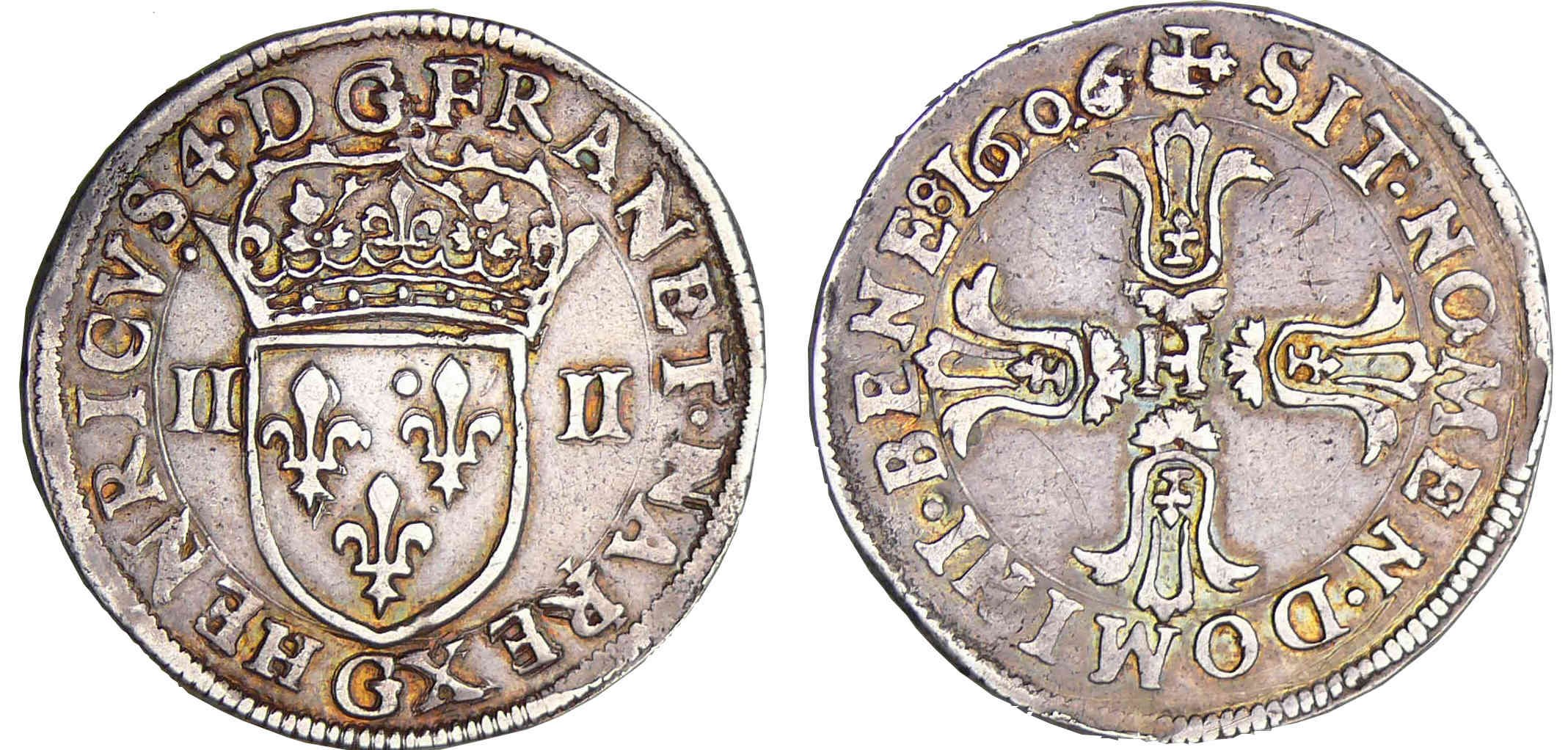Henri IV (1589-1610) - Quart d'écu à la croix fleuronnée du 7ème type - 1606 G (Poitiers) Henri IV (1589-1610) - Quart d'écu à la croix fleuronnée du 7ème type - 1606 G (Poitiers)