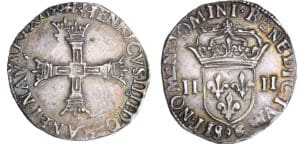 Henri IV (1589-1610) - Quart d'écu à la croix bâtonnée couronnée - 1590 C (Saint-Lô)