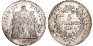 Consulat (1799-1804) - 5 francs Hercule union et force An 8 A (Paris) Consulat (1799-1804) - 5 francs Hercule union et force An 8 A (Paris)