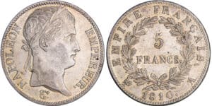 Napoléon 1er (1804-1814) - 5 francs revers empire 1810 A (Paris) Napoléon 1er (1804-1814) - 5 francs revers empire 1810 A (Paris)
