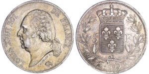 Louis XVIII (1815-1824) - 5 francs au buste nu 1822 A (Paris)