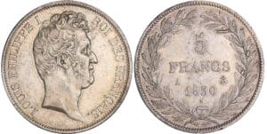 Louis-Philippe Ier (1830-1848) - 5 francs tête nue tranche en relief 1830 A (Paris) Louis-Philippe Ier (1830-1848) - 5 francs tête nue tranche en relief 1830 A (Paris)
