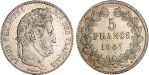 Louis-Philippe Ier (1830-1848) - 5 francs tête laurée 3ème type 1837 A (Paris) Louis-Philippe Ier (1830-1848) - 5 francs tête laurée 3ème type 1837 A (Paris)