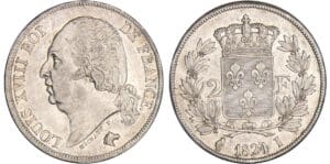 Louis XVIII (1815-1824) - 2 francs Louis XVIII au buste nu 1824 I (Limoges)