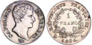 Napoléon 1er (1804-1814) - 1 franc 1806 A (Paris) Napoléon 1er (1804-1814) - 1 franc 1806 A (Paris)