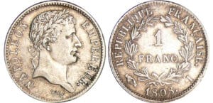Napoléon 1er (1804-1814) - 1 franc revers république 1808 I (Limoges) Napoléon 1er (1804-1814) - 1 franc revers république 1808 I (Limoges)