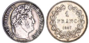 Louis-Philippe Ier (1830-1848) - 1 franc tête laurée 1847 A (Paris) Louis-Philippe Ier (1830-1848) - 1 franc tête laurée 1847 A (Paris)