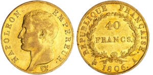 Napoléon 1er (1804-1814) - 40 francs calendrier grégorien 1806 A (Paris) Napoléon 1er (1804-1814) - 40 francs calendrier grégorien 1806 A (Paris)