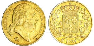 Louis XVIII (1815-1824) - 20 francs buste nu 1824 Q (Perpignan) Louis XVIII (1815-1824) - 20 francs buste nu 1824 Q (Perpignan)
