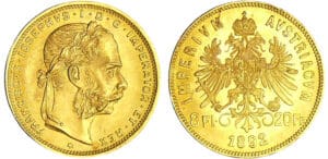 Autriche - Franz Joseph I (1848-1916) - 8 florins-20 francs 1892 (refrappe)