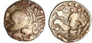 Aulerques Eburovices - Hémistatère au loup et à la joue tatouée (60-50 av. J.-C.)