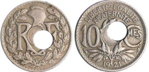 Troisième République (1871-1940) - 10 centimes Lindauer 1921 trou décalé
