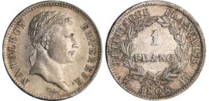 Napoléon 1er (1804-1814) - 1 franc revers république 1808 BB (Strasbourg) Napoléon 1er (1804-1814) - 1 franc revers république 1808 BB (Strasbourg)