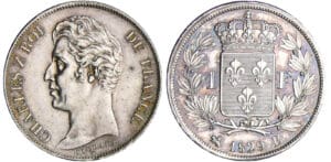 Charles X (1824-1830) - 1 franc 1829 B (Rouen) 5 feuilles