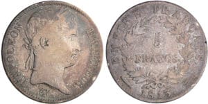 Napoléon 1er (1804-1814) - 5 francs revers empire 1813 (Utrecht)