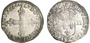 Louis XIII (1610-1643) - ¼ d'écu à la croix fleurdelisée, avers côté croix - 1642 F (Angers)