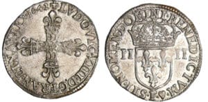 Louis XIII (1610-1643) - ¼ d'écu à la croix fleurdelisée, avers côté croix - 1642 F (Angers)
